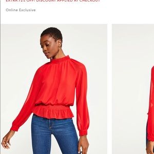 Ann Taylor Petite Pleated Smocked Waist Top